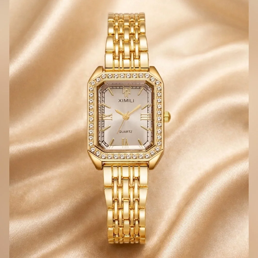 Classic Gold Square Crystal Watch